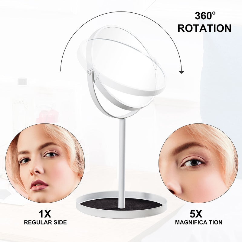 Ettori Makeup Mirror Dual Sided Vanity Mirror, 1X and 5X Magnification, 360 Swivel Round Mirror, No Light, White - Image 3